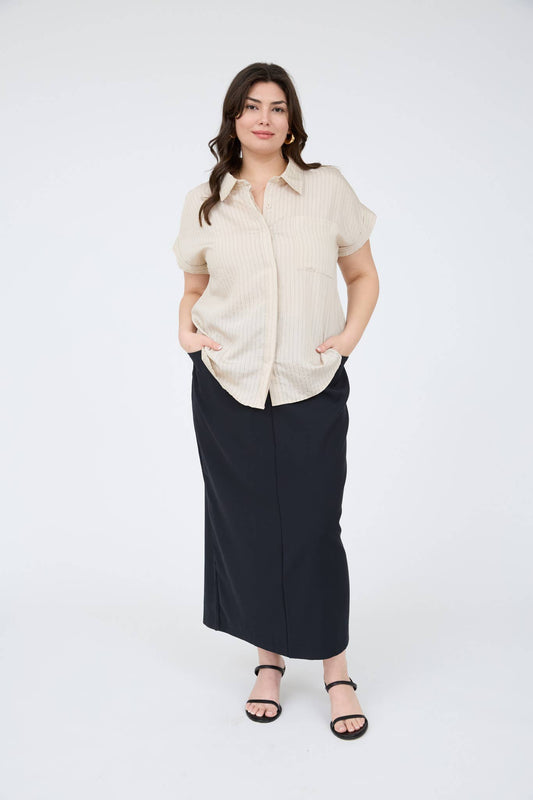 PLUS PINSTRIPE SHORT SLEEVE COLLARED SHIRT