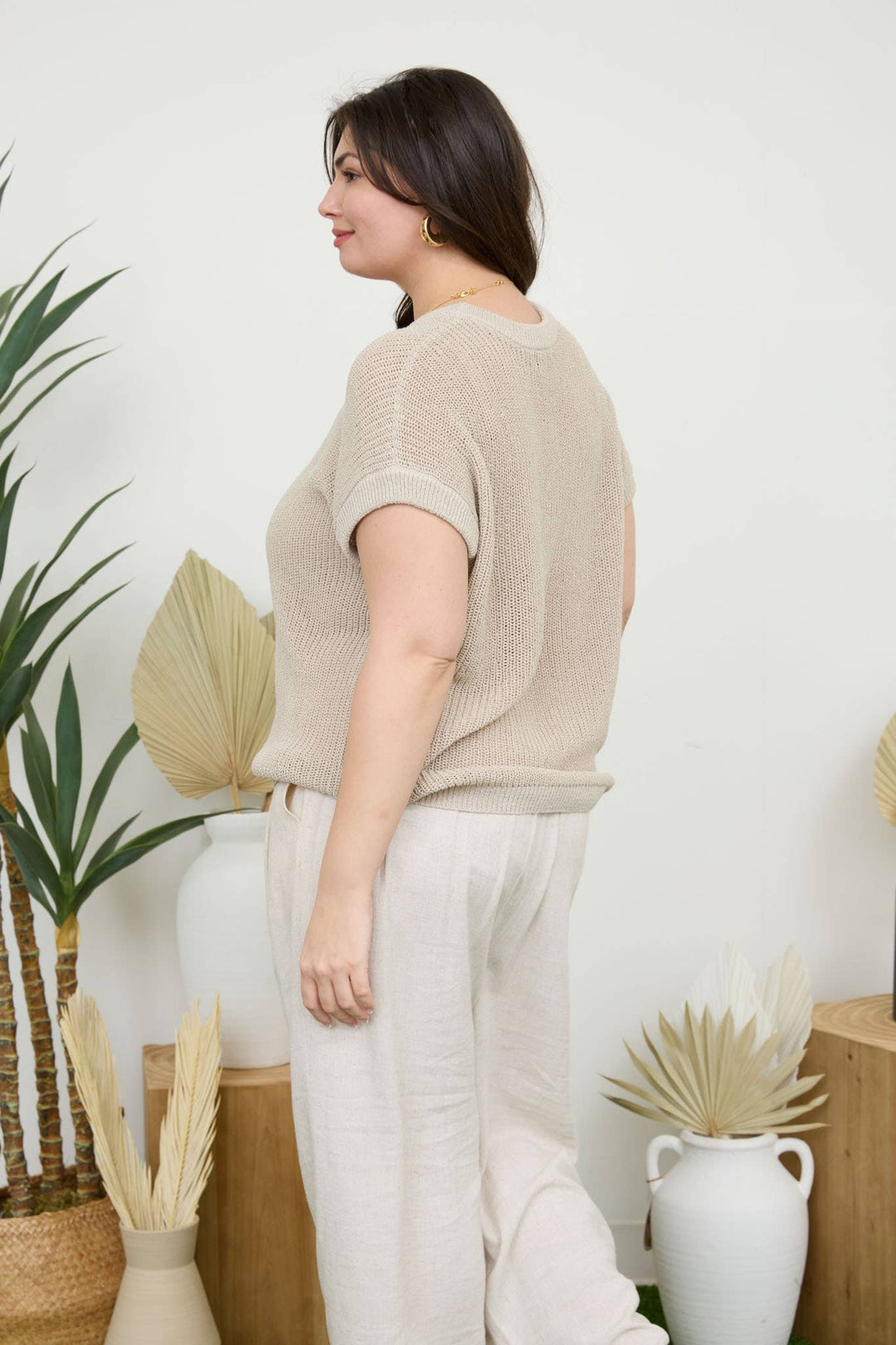 PLUS SHEER KNIT CREW NECK BATWING SWEATER TOP