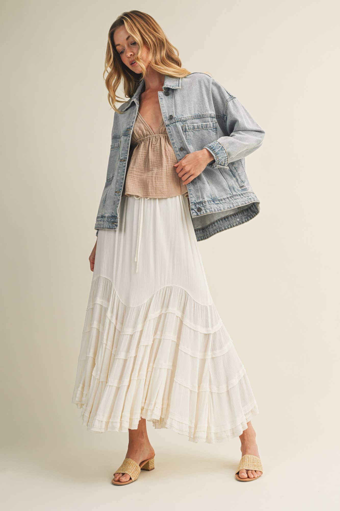 Tie Front Wave Tiered Skirt
