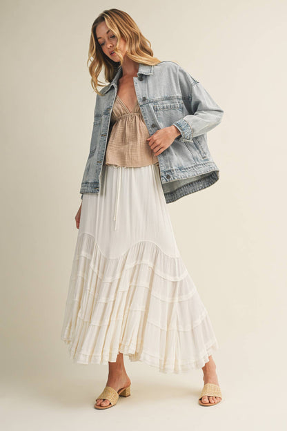 Tie Front Wave Tiered Skirt