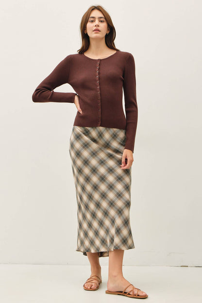 RIBBED BUTTON UP CARDIGAN