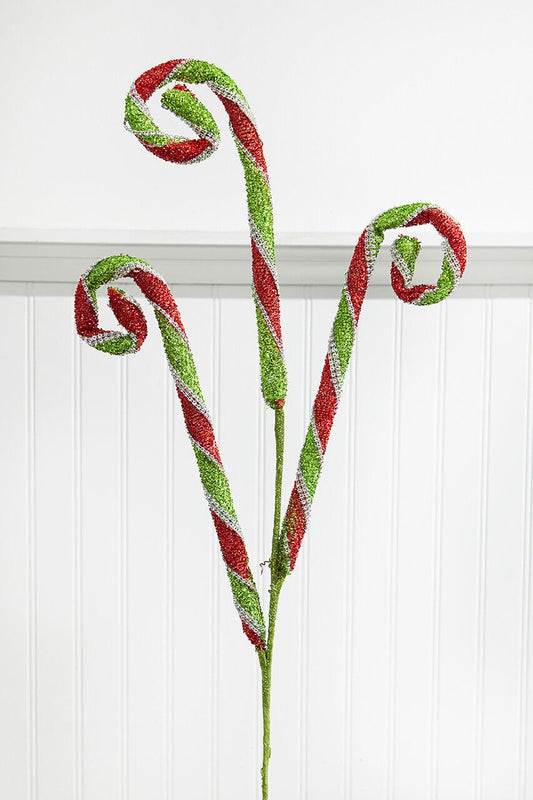 30" Glitter Rhinestone Stripe Candycane Spray