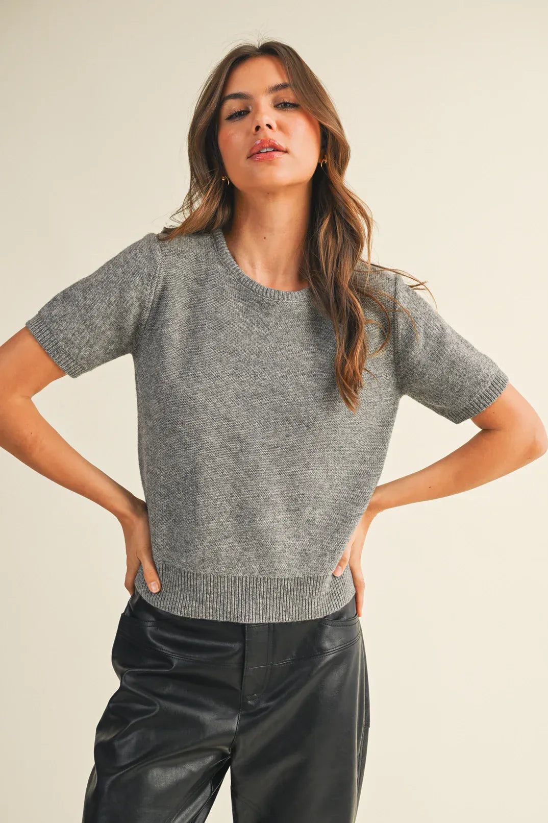 Short Sleeve Crew Neck Sweater