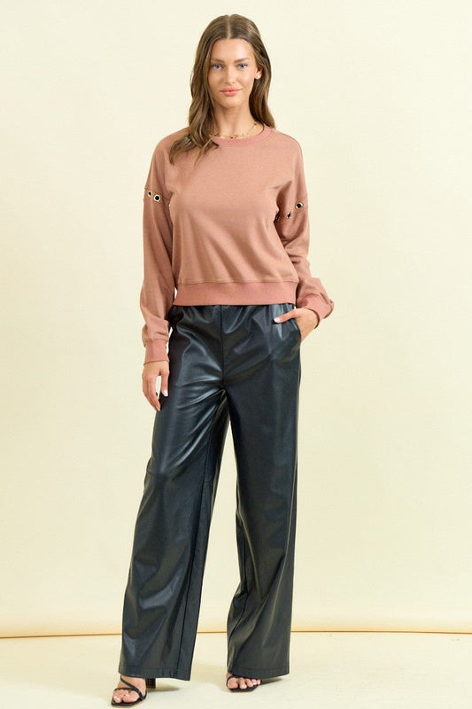 Grommet Detail Drop Shoulder Sweatshirt