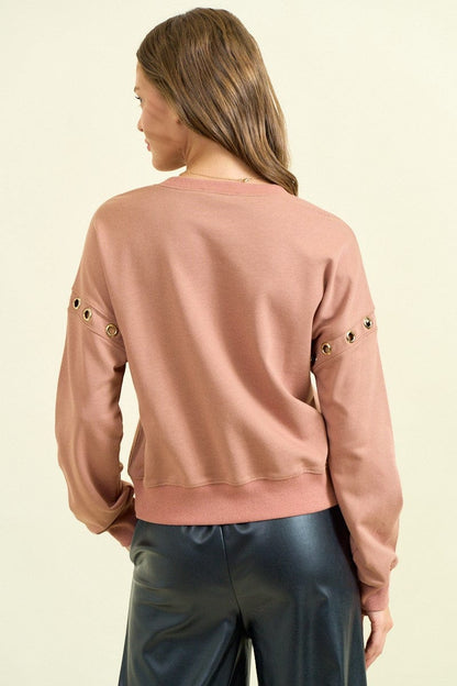 Grommet Detail Drop Shoulder Sweatshirt