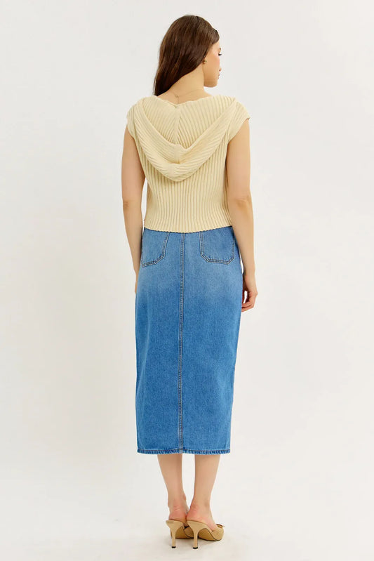 Relaxed Fit Rib Hoodie Sweater Top