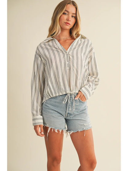 Stripe Jacquard Shirt with Drawstring