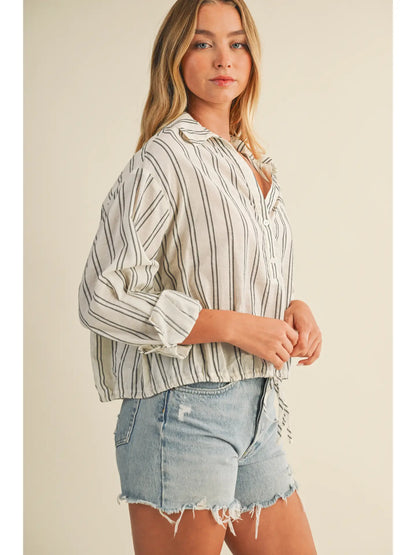 Stripe Jacquard Shirt with Drawstring