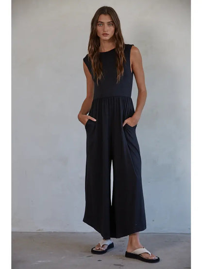 Spandex Open Back Wide Leg Jumpsuit
