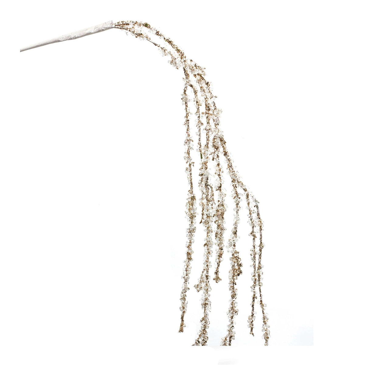 Decorative cascading branch with glittery crystal beads hanging from arched stem