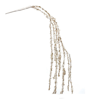 Decorative cascading branch with glittery crystal beads hanging from arched stem