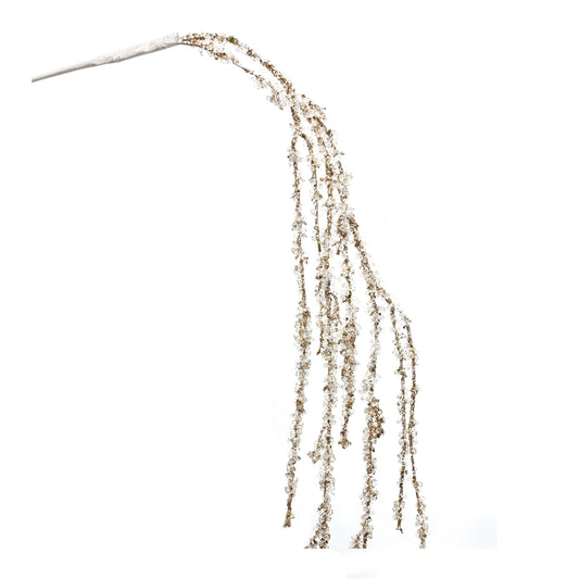 Decorative cascading branch with glittery crystal beads hanging from arched stem