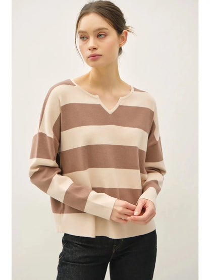 Stripe Henley Neck Sweater