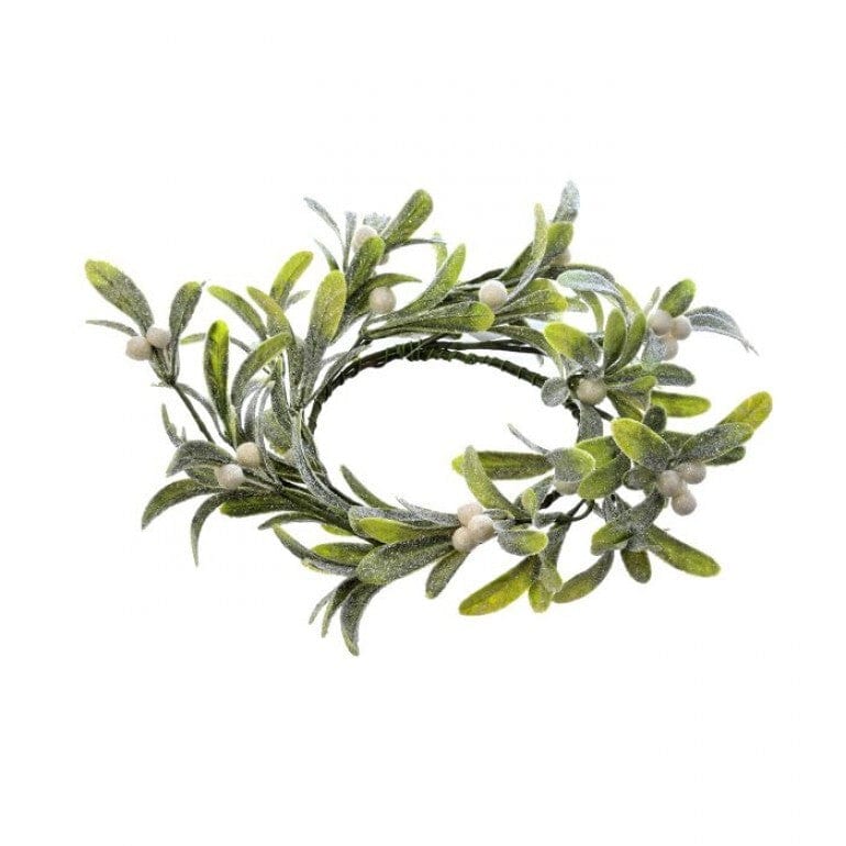 4.5" Frosted Mistletoe Berry Candle Ring