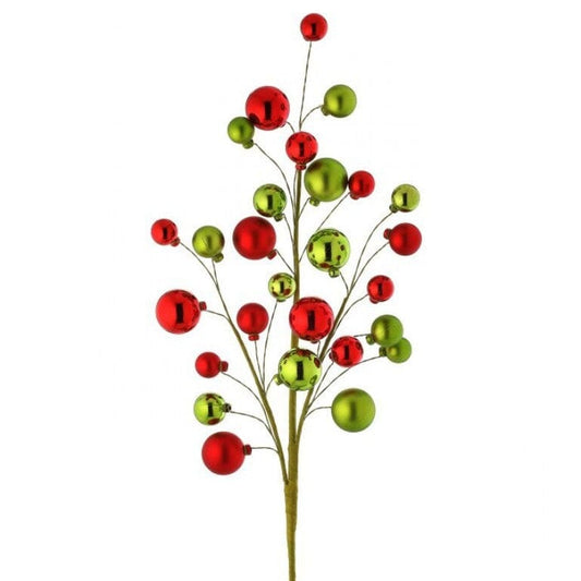 31"  SHINY/MATTE BALL SPRAY STEM - RED GREEN