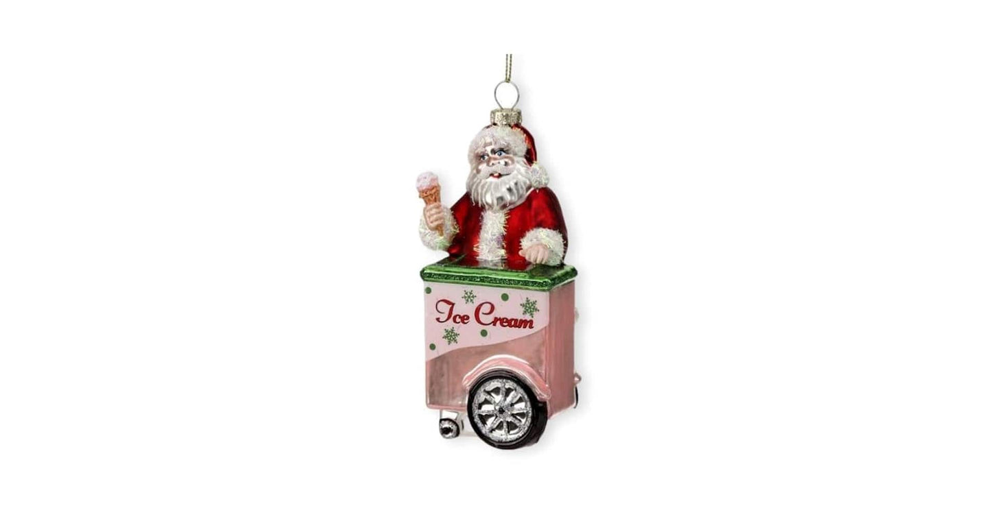 6" glass Santa ice cream cart ornament