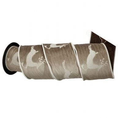 4"x5Y Suede Velvet Prancing Reindeer Ribbon