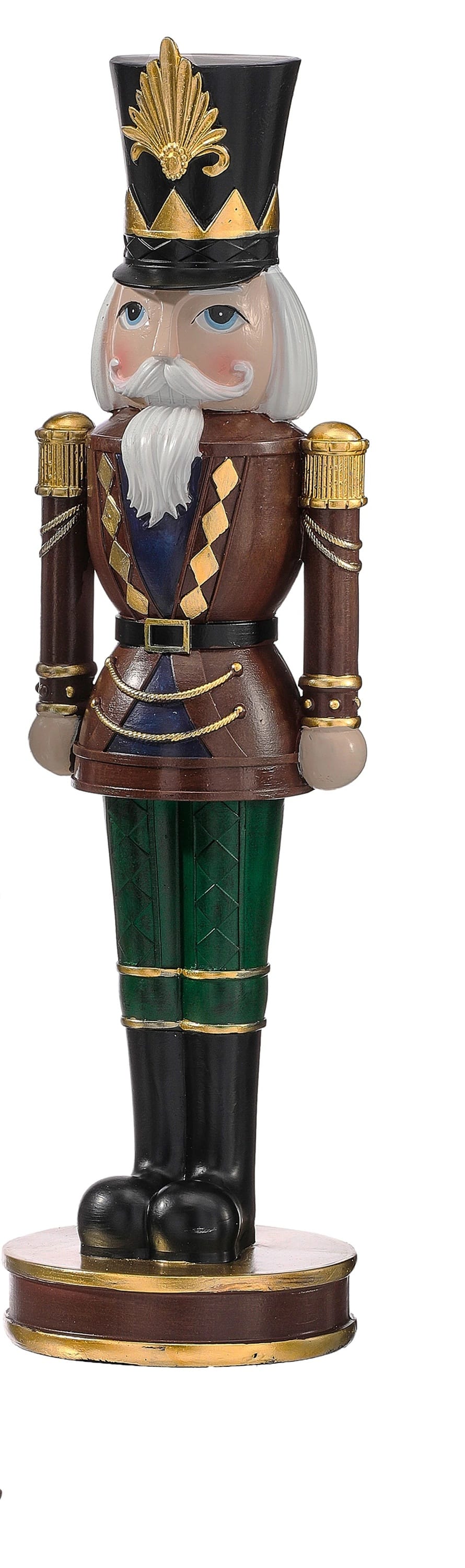 Regency 13.5 inch resin nutcracker soldier in brown jacket, green pants, black hat