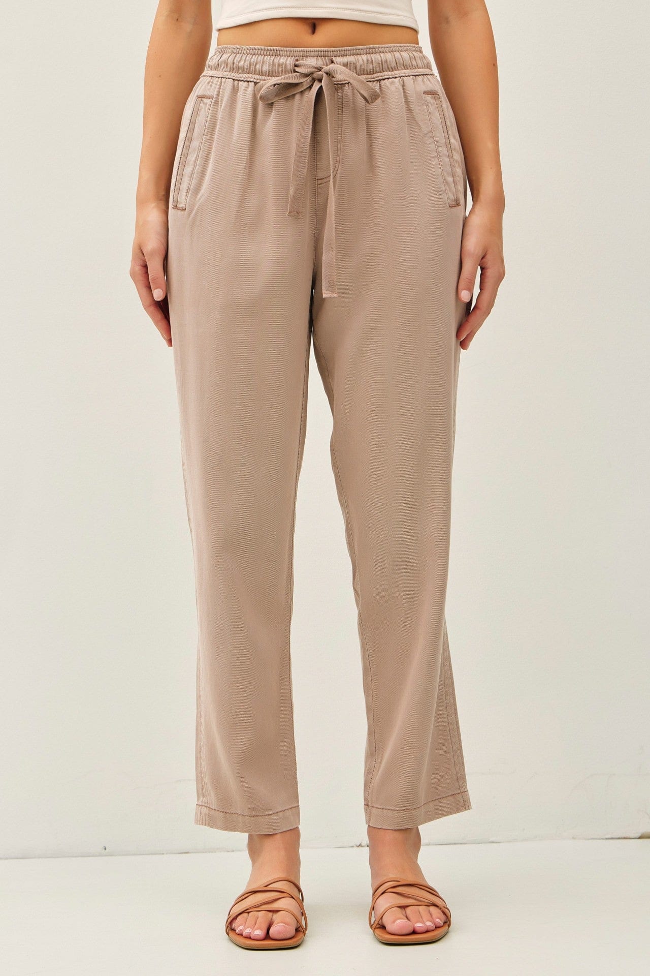 Tencel Blend Tapered Pants W/ Accent Color