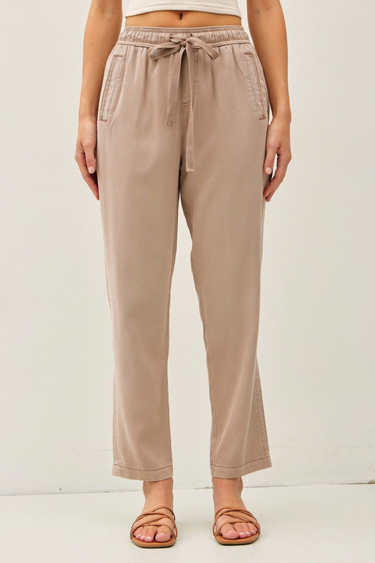 Tencel Blend Tapered Pants W/ Accent Color