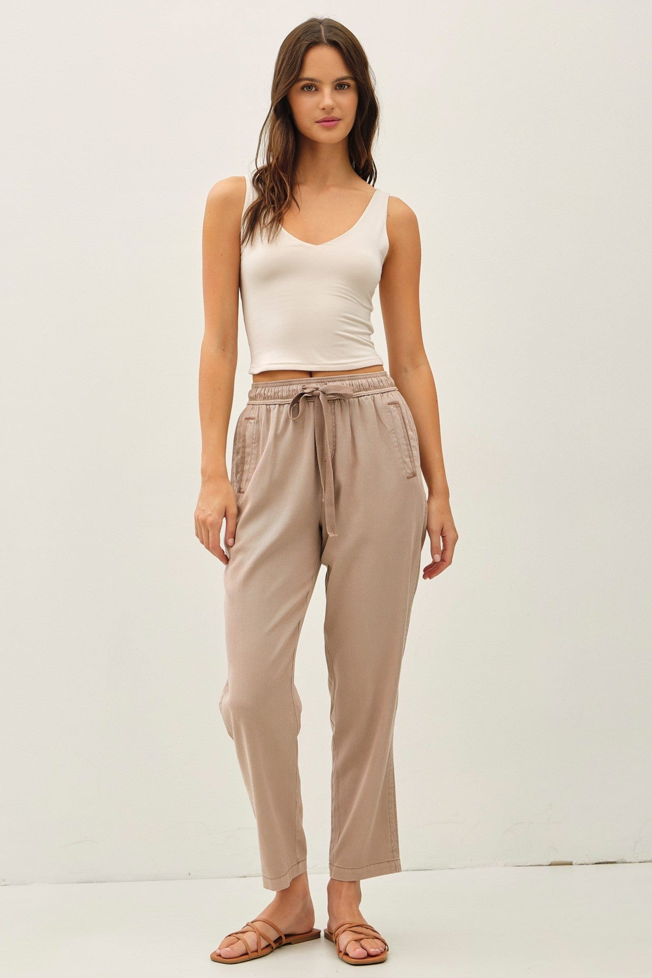 Tencel Blend Tapered Pants W/ Accent Color