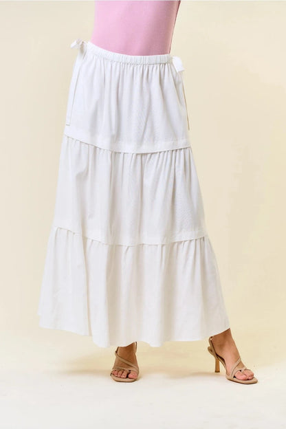 Side Drawstring Waist Maxi Skirt w/ Side Pocket