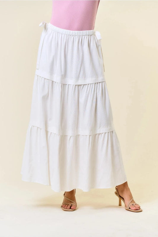 Side Drawstring Waist Maxi Skirt w/ Side Pocket
