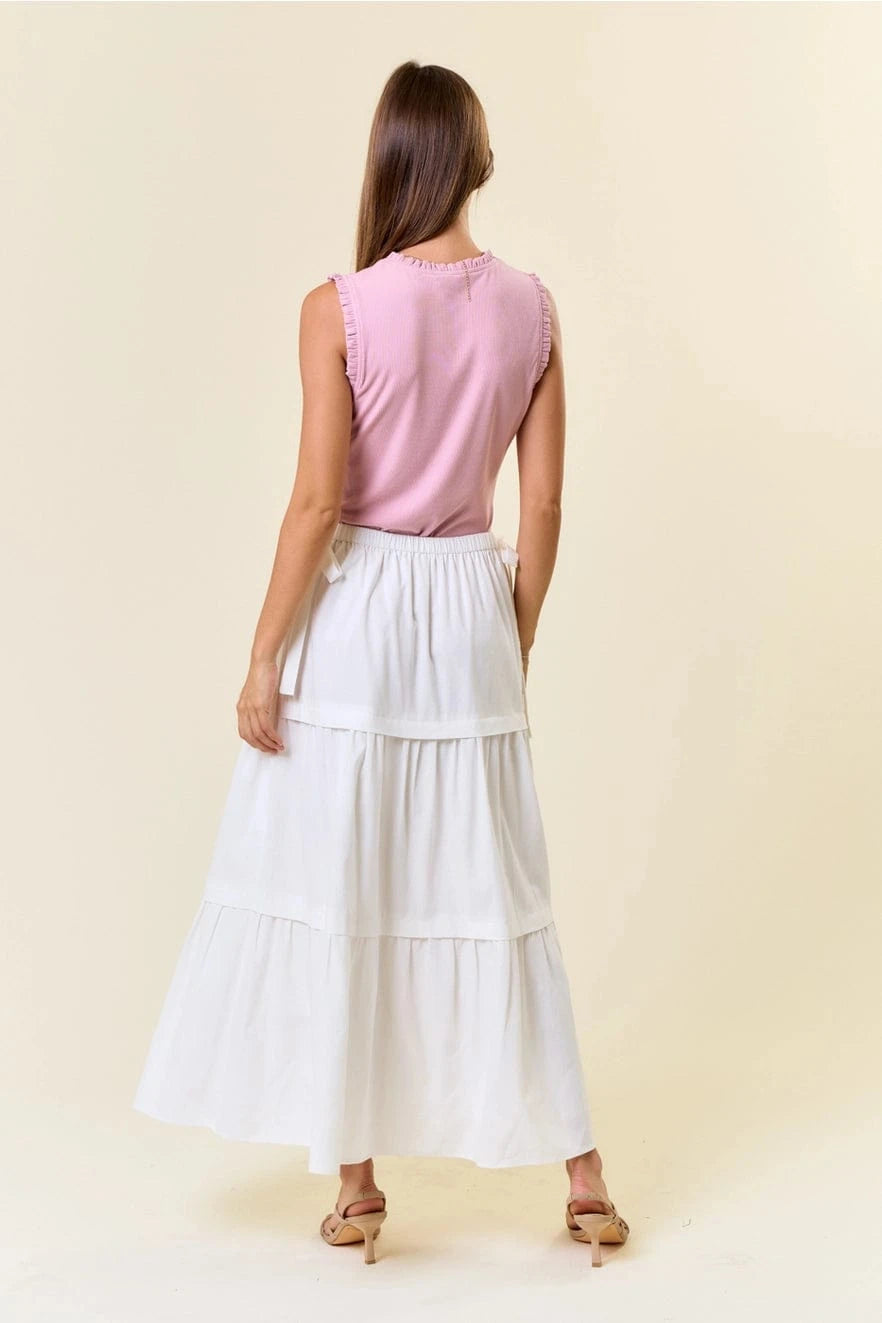 Side Drawstring Waist Maxi Skirt w/ Side Pocket