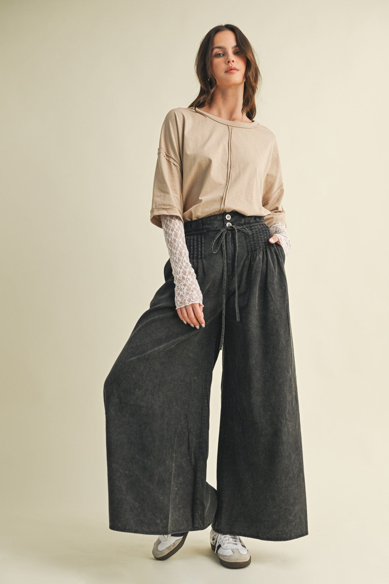 Pintuck Wide Leg Pants