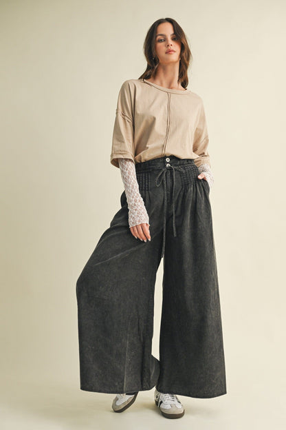 Pintuck Wide Leg Pants