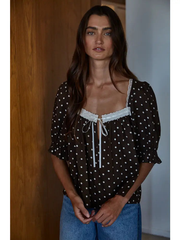 Woven Rayon Polyester Polka Dot Top