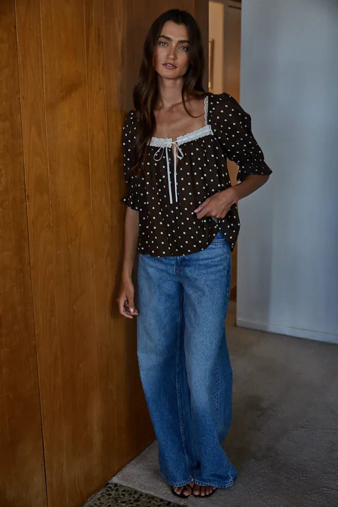 Woven Rayon Polyester Polka Dot Top