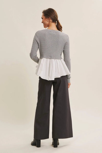 Sweater with Poplin Peplum Hem