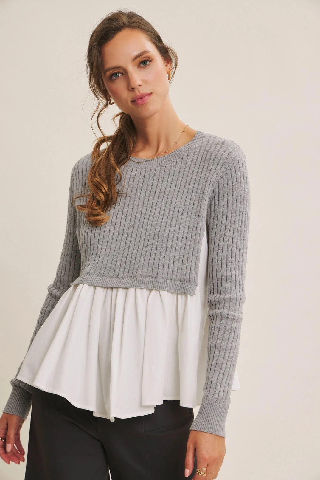Sweater with Poplin Peplum Hem