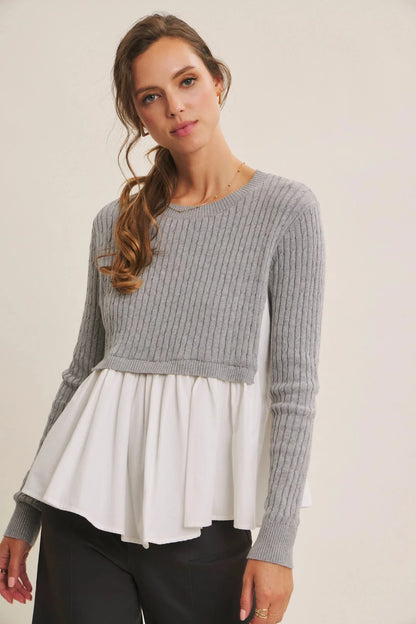 Sweater with Poplin Peplum Hem