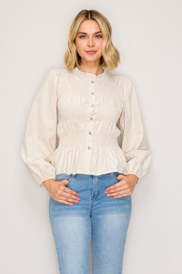 Puff Sleeve Smocked Peplum Blouse
