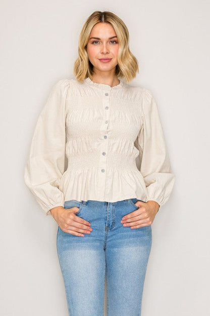 Puff Sleeve Smocked Peplum Blouse