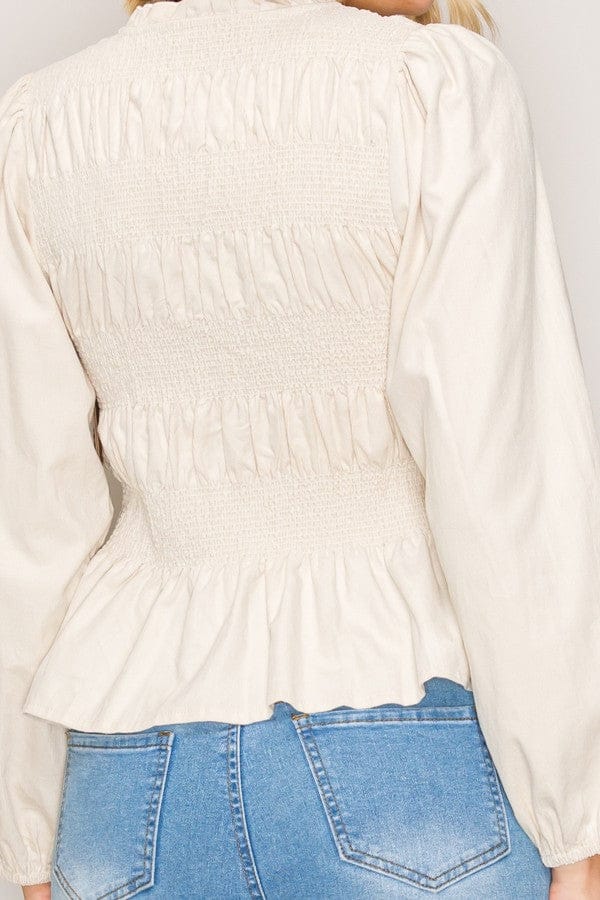 Puff Sleeve Smocked Peplum Blouse