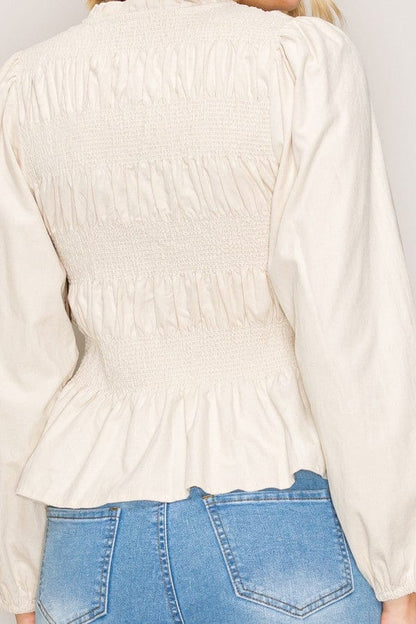 Puff Sleeve Smocked Peplum Blouse