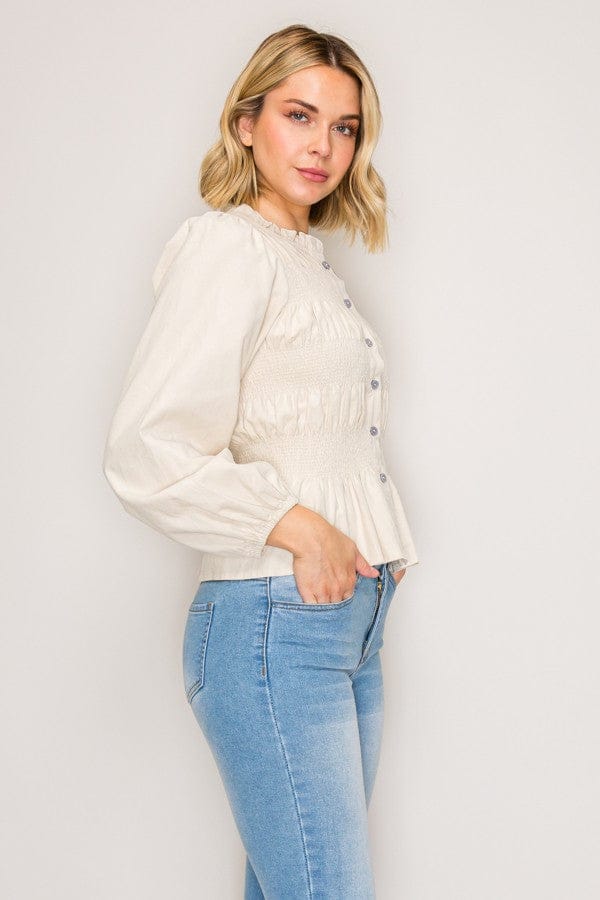 Puff Sleeve Smocked Peplum Blouse