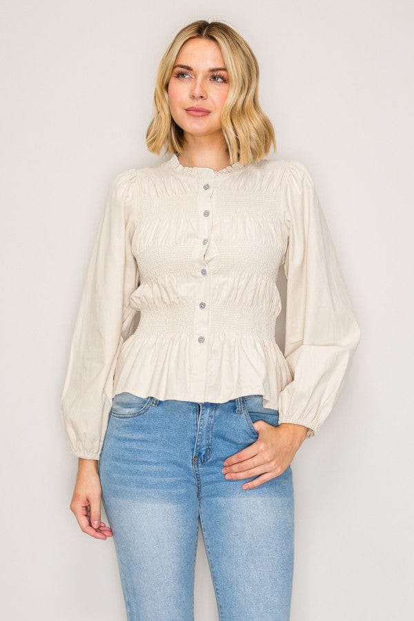 Puff Sleeve Smocked Peplum Blouse
