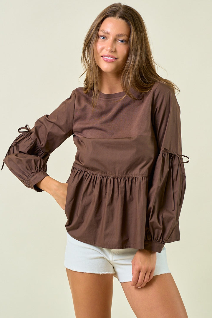 Round Neck Puff Long Sleeve Blouse