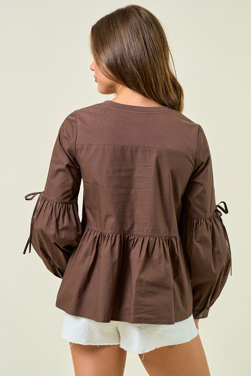 Round Neck Puff Long Sleeve Blouse