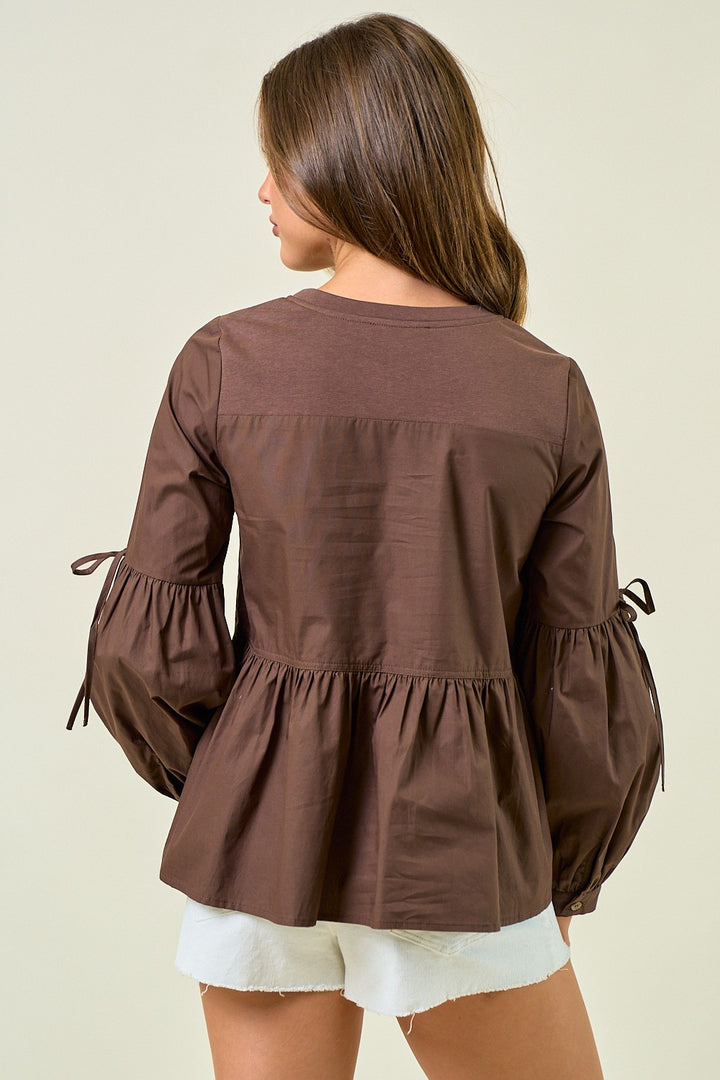 Round Neck Puff Long Sleeve Blouse
