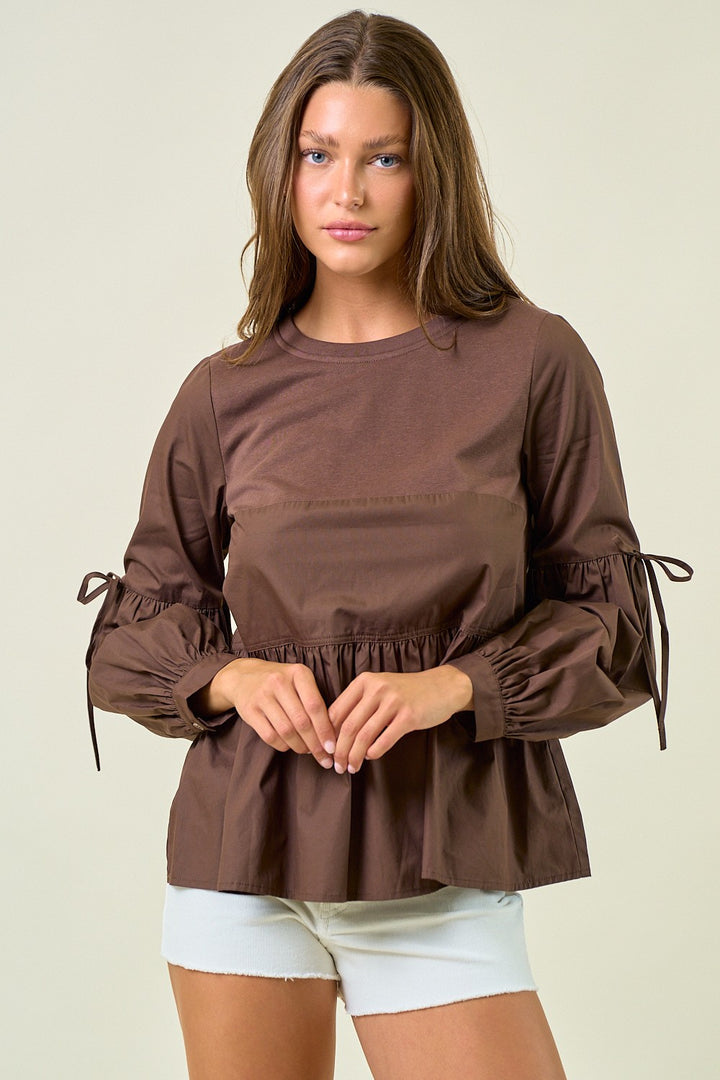 Round Neck Puff Long Sleeve Blouse