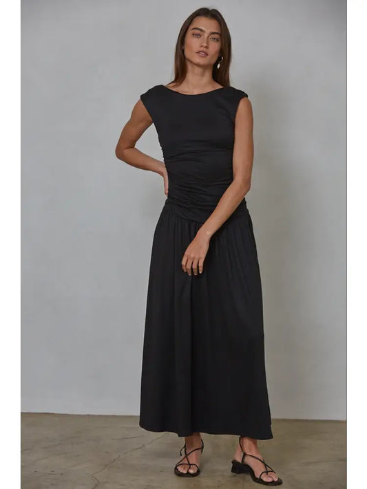 Knit Polyester Spandex Ruched Side Sleeveless Dress
