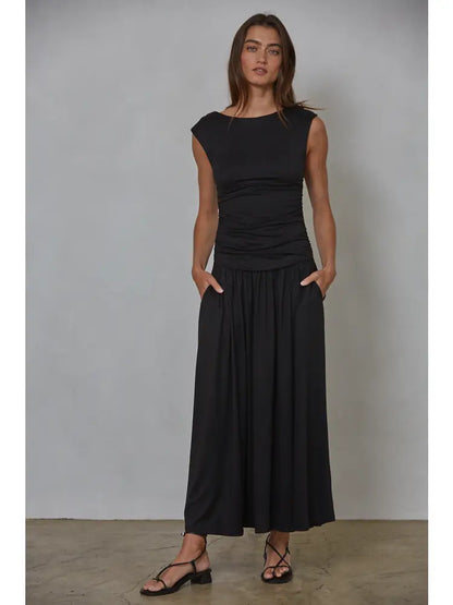 Knit Polyester Spandex Ruched Side Sleeveless Dress