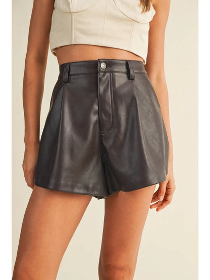 Flared Leather Shorts - Dark Oak