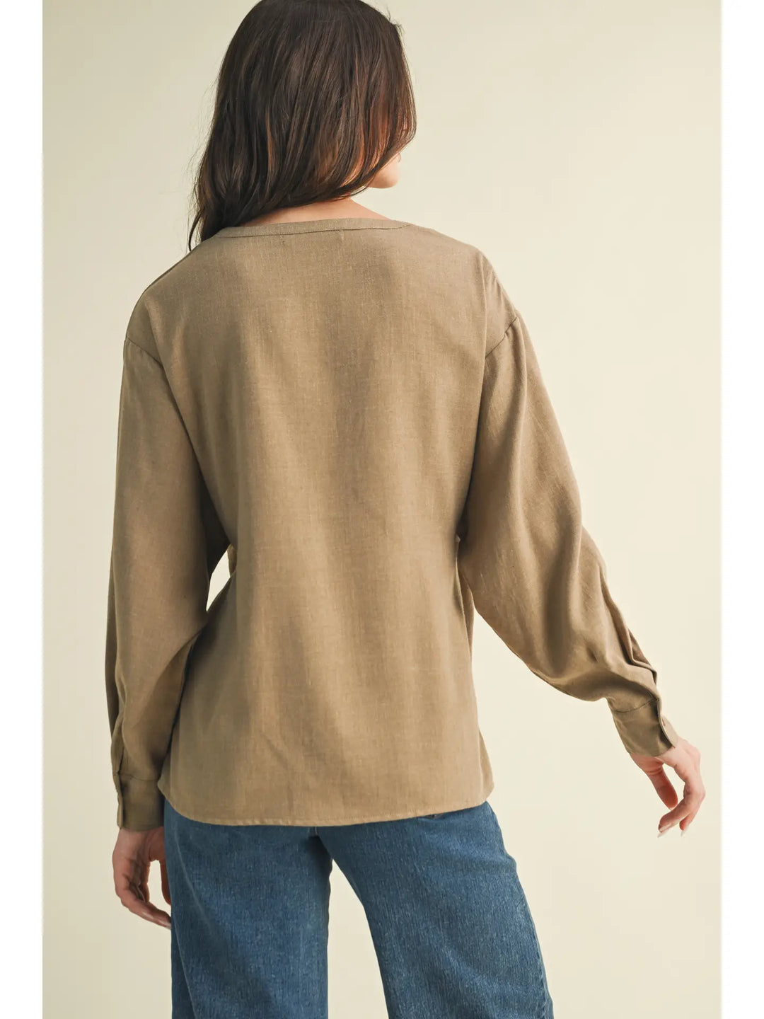 V Neck Twist Top - Dark Taupe
