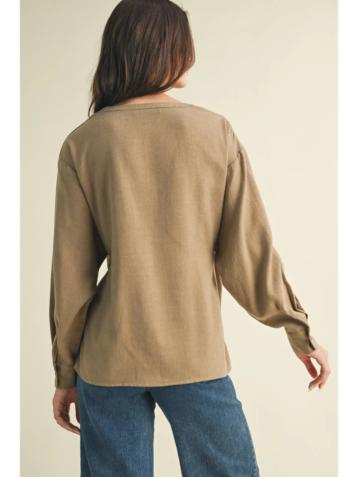 V Neck Twist Top - Dark Taupe